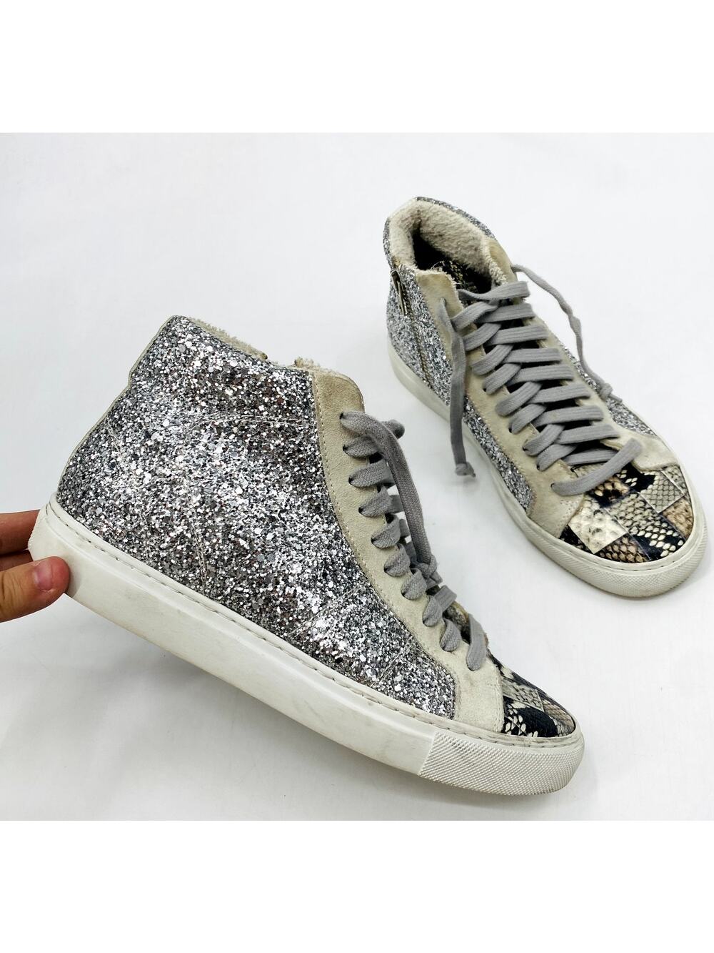 P448 EU 37 Glitter Snakeskin Hi Top Sneakers